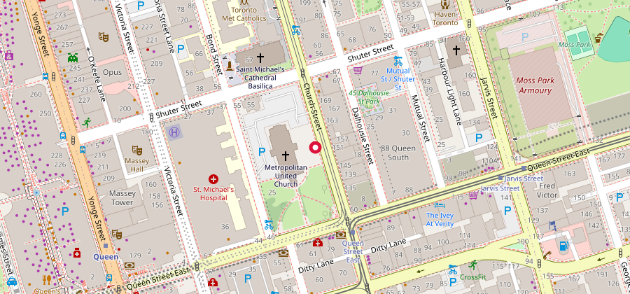 Map showing 145 1/2 Church Street, Unit 5, Toronto, Ontario M5B 1Y4, Canada